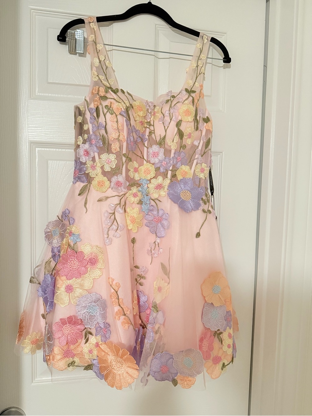 Jovani 45861 Floral Embroidered Tulle Mini Dress With 3D Appliqué , Size 4